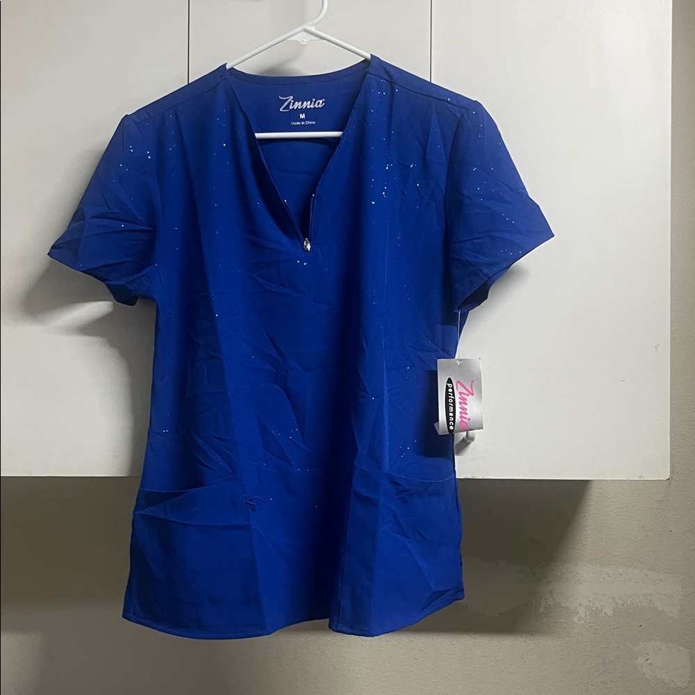 Zinnia Blue Scrub Top